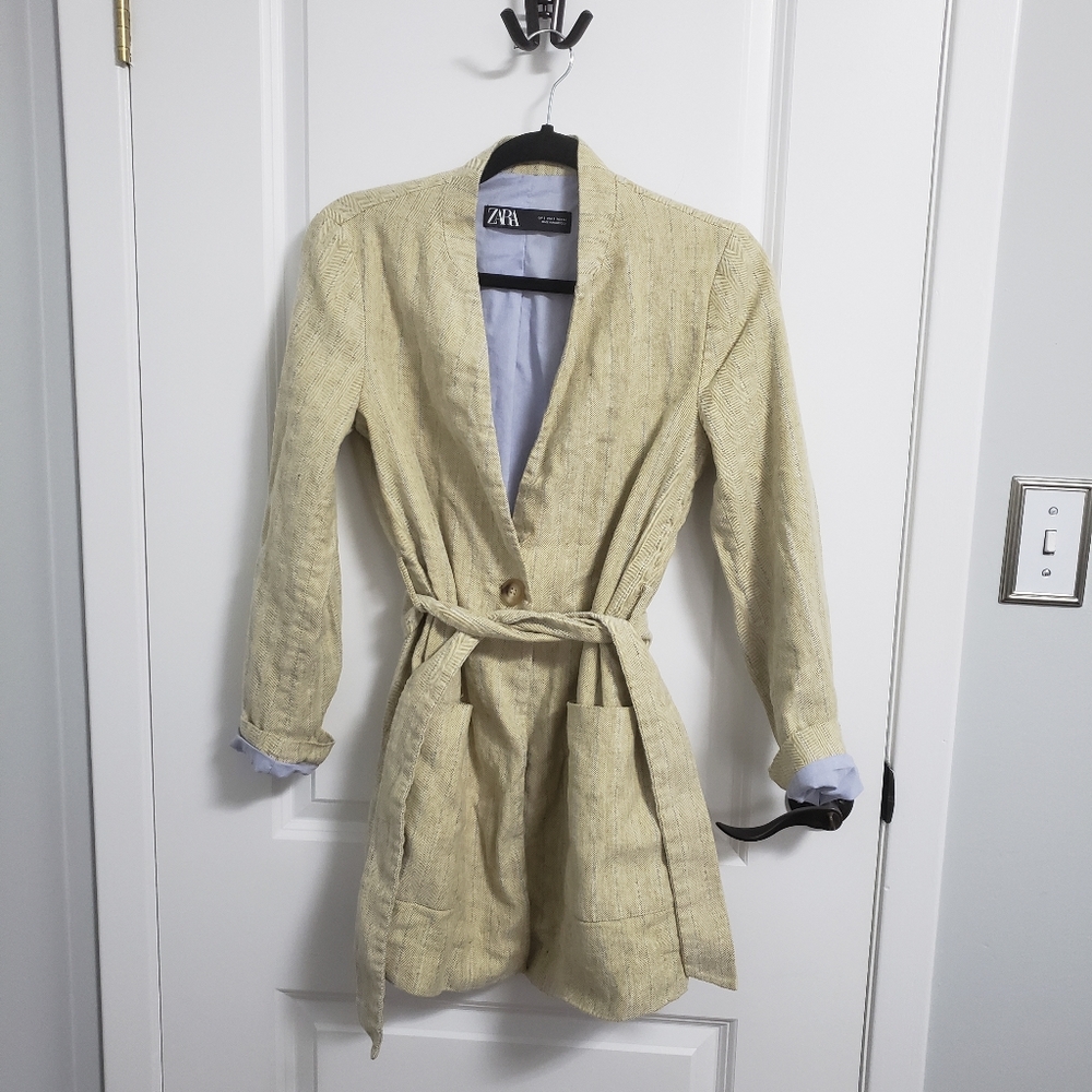 ZARA Striped Belted Blazer Jacket